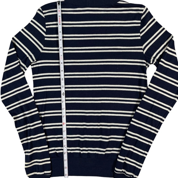 Heart & Hips size medium navy blue & white striped cardigan sweater half button - Picture 9 of 11